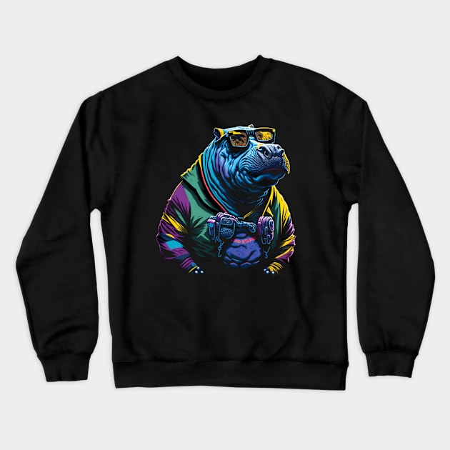 Cyberpunk Hippo Crewneck Sweatshirt by comecuba67